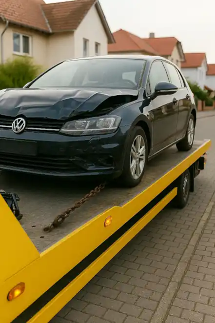 Defektes Fahrzeug wird für den Autoankauf in Nordhausen professionell abgeschleppt und begutachtet.